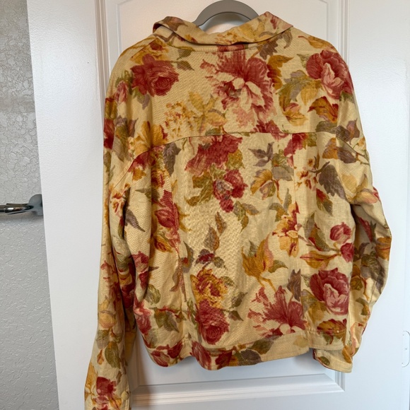 Yellow Orange Pink Red Rose Linen Trucker Jacket - Coldwater Creek - XL - Picture 3 of 16